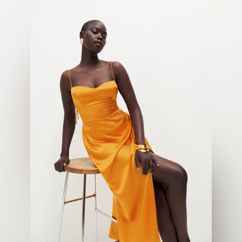 Reformation Silk Dress in marigold